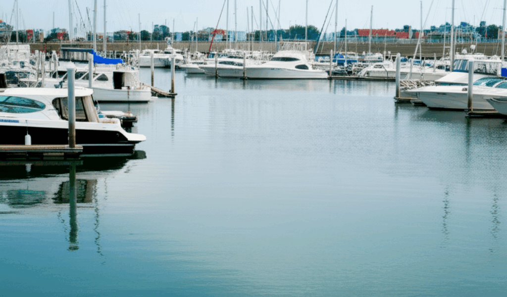 Baltimore boat show with boats in marina