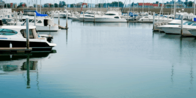 Baltimore boat show with boats in marina