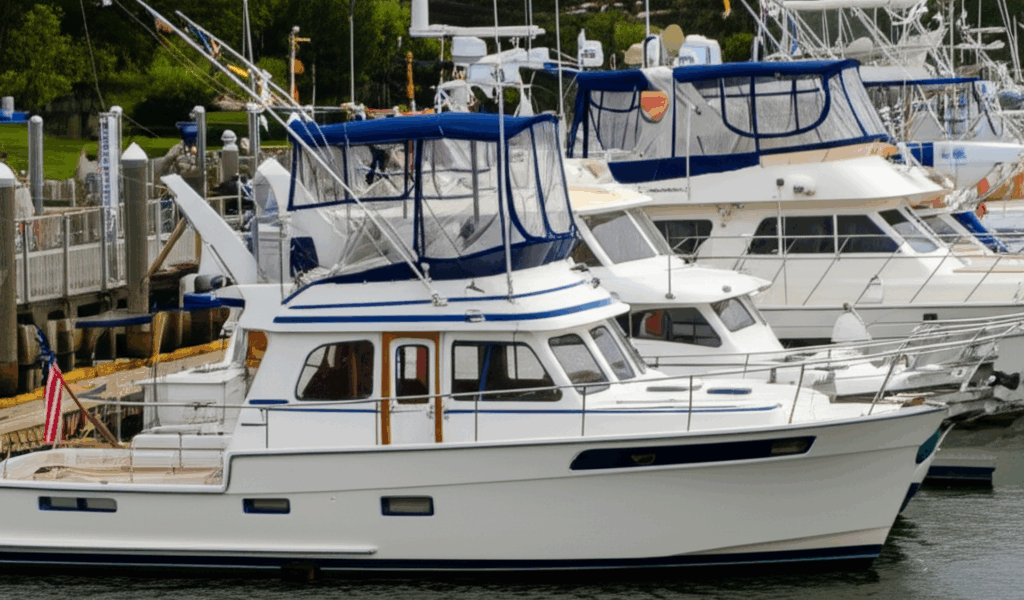 Trawler yacht gathering at marina