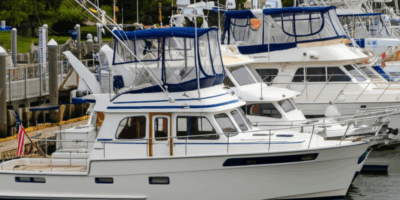 Trawler yacht gathering at marina