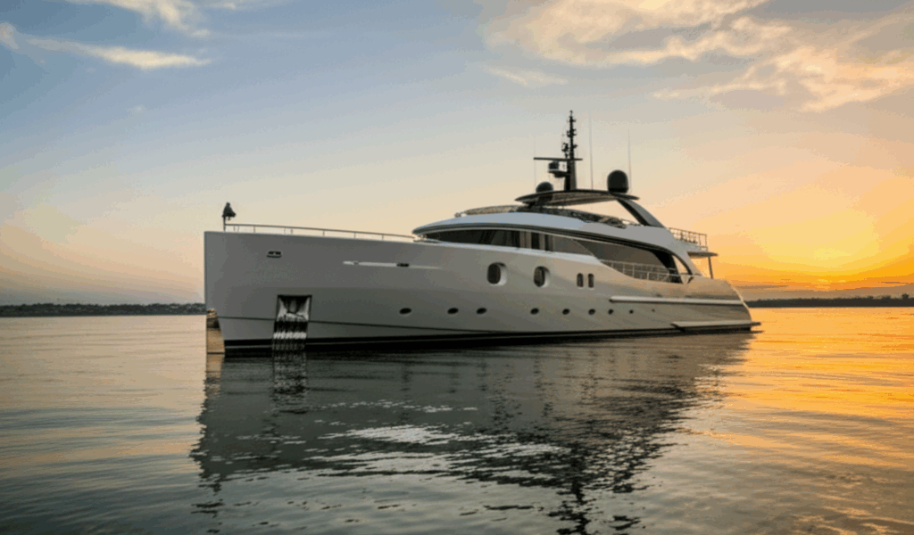 Elegant Ross yacht at sunset