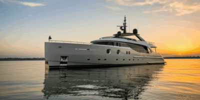 Elegant Ross yacht at sunset