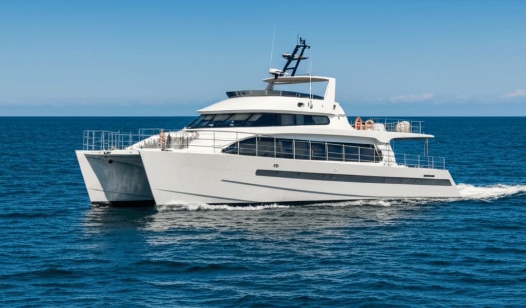 Modern catamaran trawler cruising