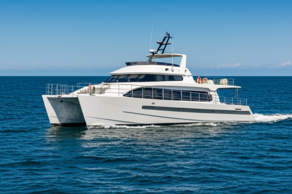 Modern catamaran trawler cruising
