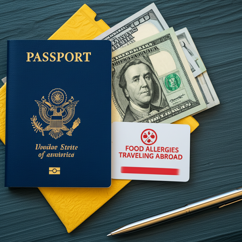 Professional blog header image for article titled: Managing Food Allergies While Traveling Abroad. High quality, relevant imagery, clean composition.